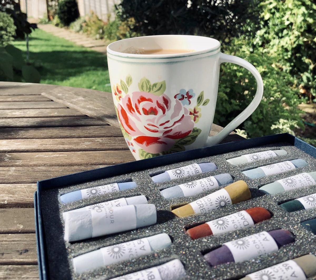 Tea and art materials