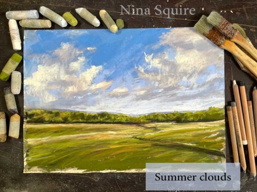 Summer Clouds 2022 - Online Art Workshops - draw along in real time - soft Pastel Workshop