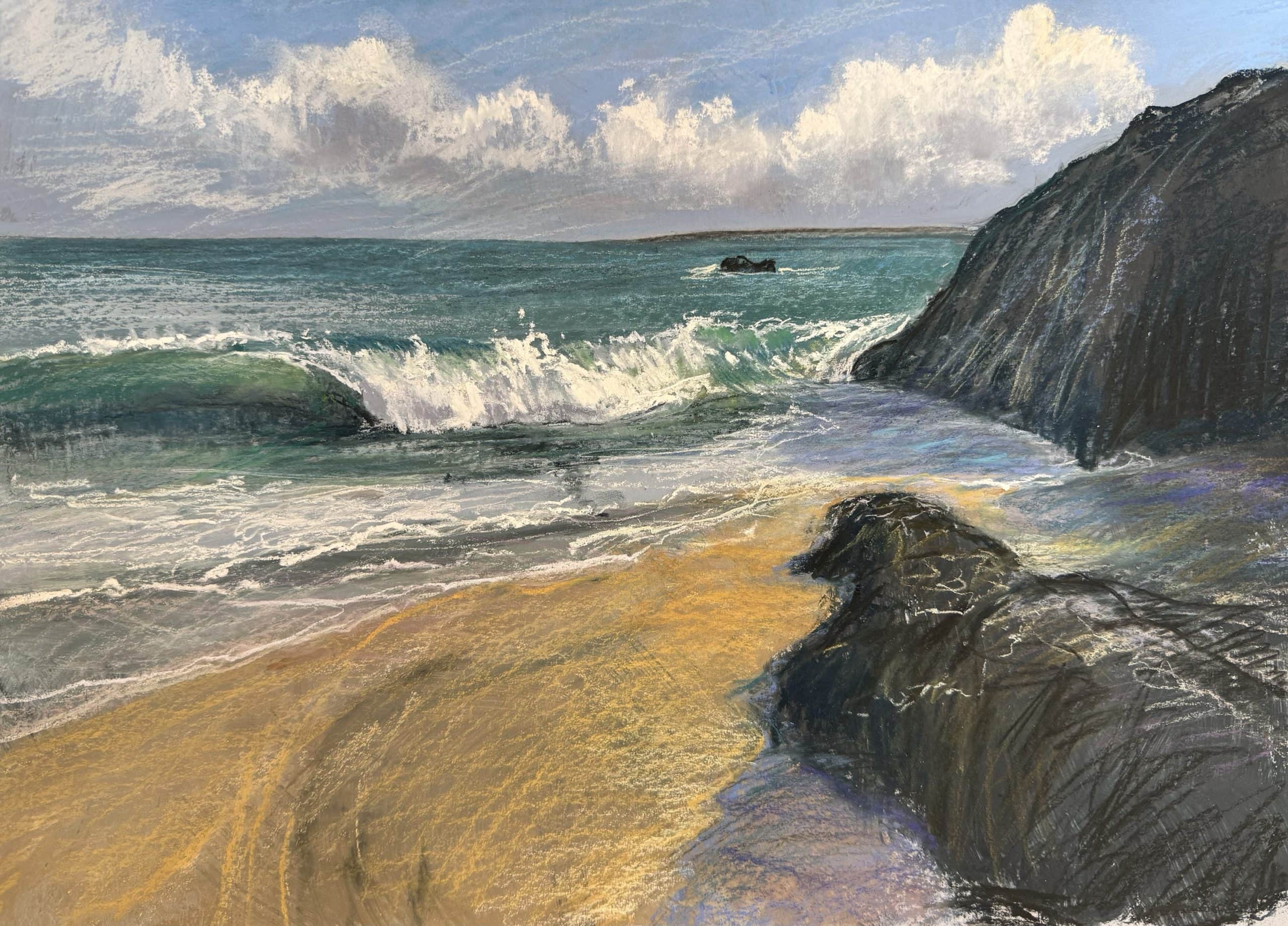 Porthgwidden Beach St Ives seascape in soft pastel by Nina Squire